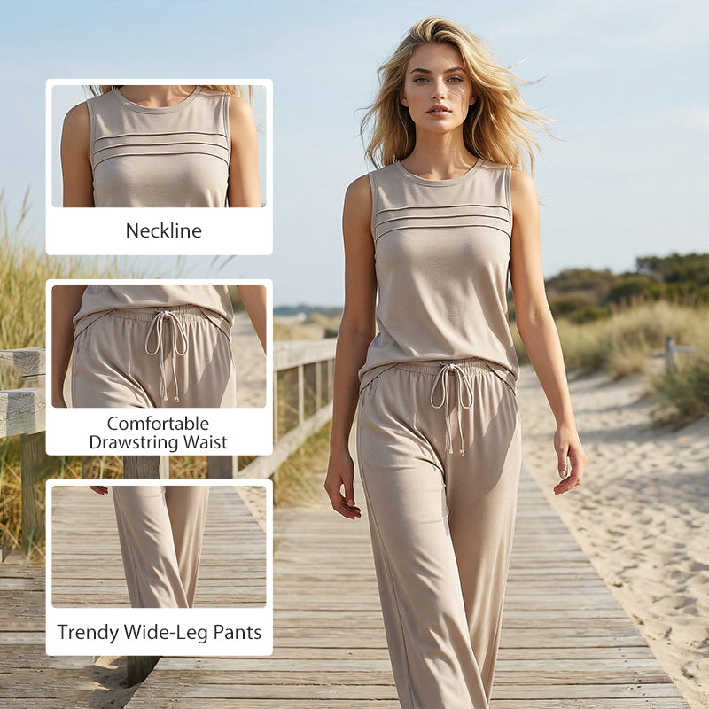 Ärmelloses Damen-Top und Hose mit Kordelzug (Set)