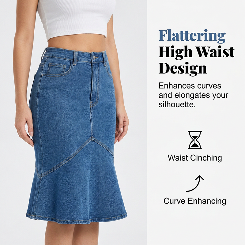 Ausgestellter Midi-Rock aus Denim im Meerjungfrauen-Stil