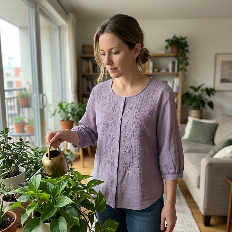 ⭐ Über 5.000 positive Bewertungen! ⭐ Bestickte Bluse aus Baumwolle und Leinen für Damen