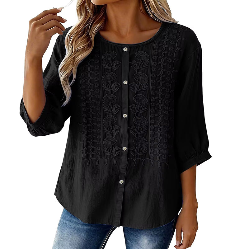 ⭐ Über 5.000 positive Bewertungen! ⭐ Bestickte Bluse aus Baumwolle und Leinen für Damen