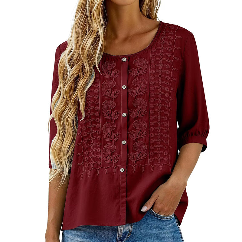 ⭐ Über 5.000 positive Bewertungen! ⭐ Bestickte Bluse aus Baumwolle und Leinen für Damen