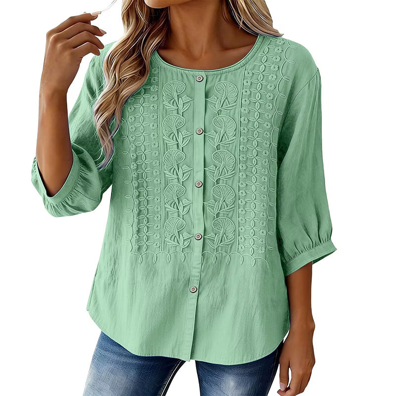⭐ Über 5.000 positive Bewertungen! ⭐ Bestickte Bluse aus Baumwolle und Leinen für Damen