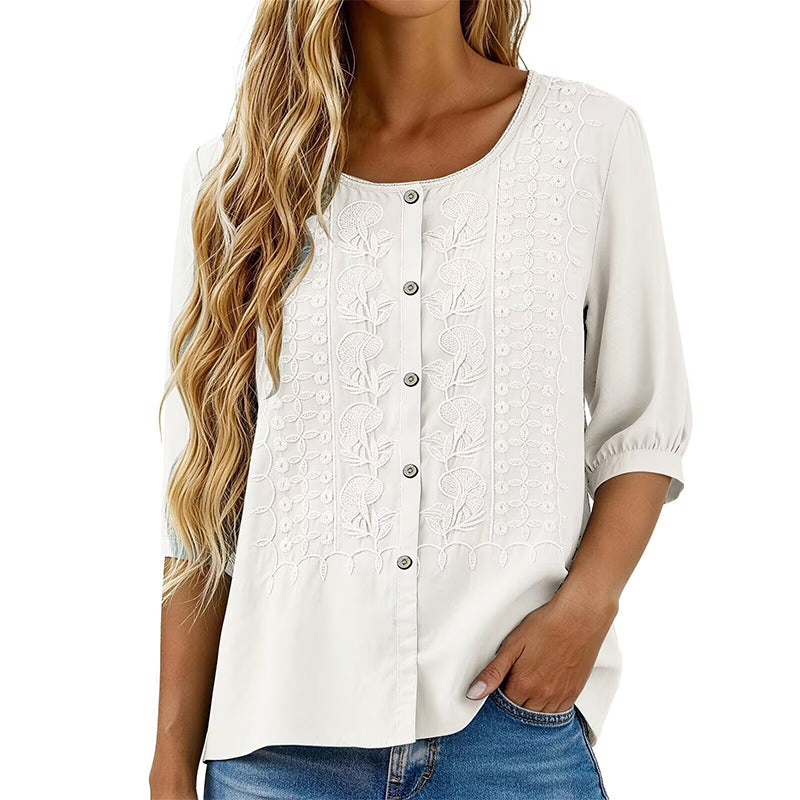 ⭐ Über 5.000 positive Bewertungen! ⭐ Bestickte Bluse aus Baumwolle und Leinen für Damen