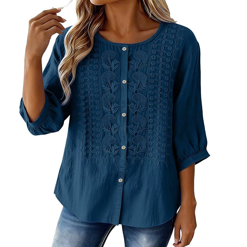 ⭐ Über 5.000 positive Bewertungen! ⭐ Bestickte Bluse aus Baumwolle und Leinen für Damen