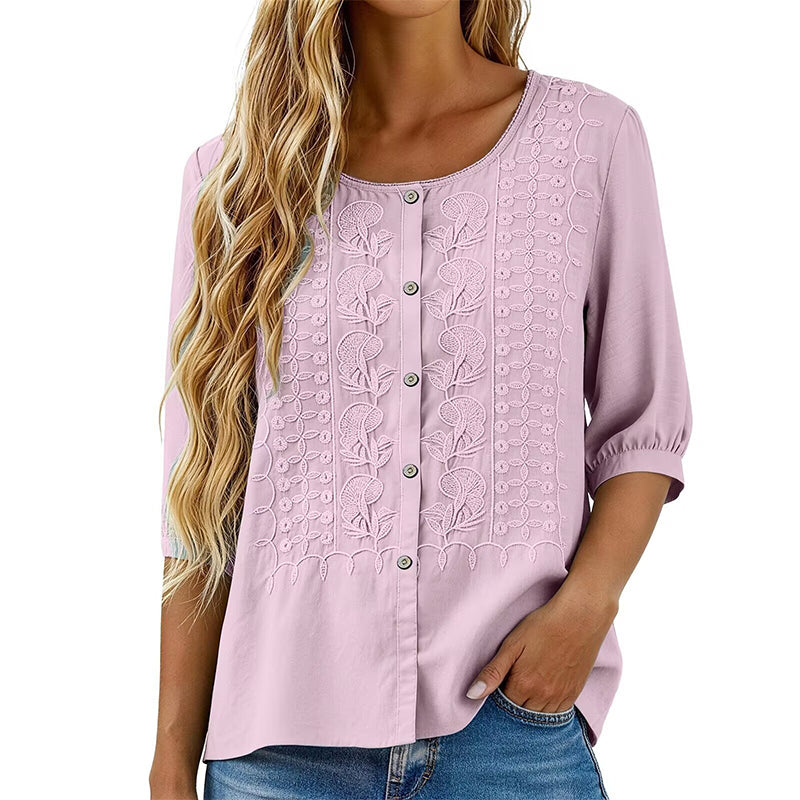 ⭐ Über 5.000 positive Bewertungen! ⭐ Bestickte Bluse aus Baumwolle und Leinen für Damen