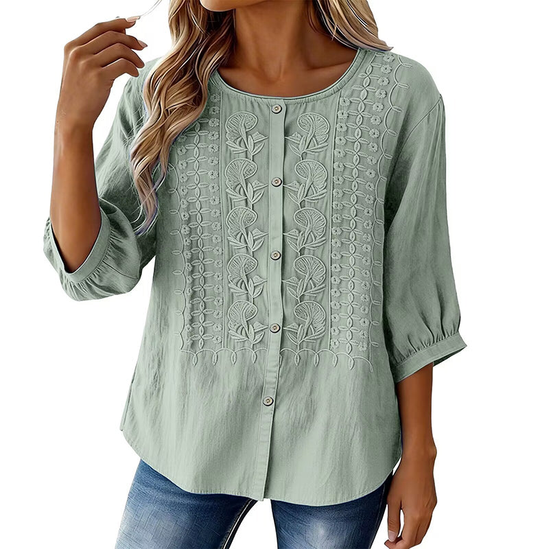 ⭐ Über 5.000 positive Bewertungen! ⭐ Bestickte Bluse aus Baumwolle und Leinen für Damen