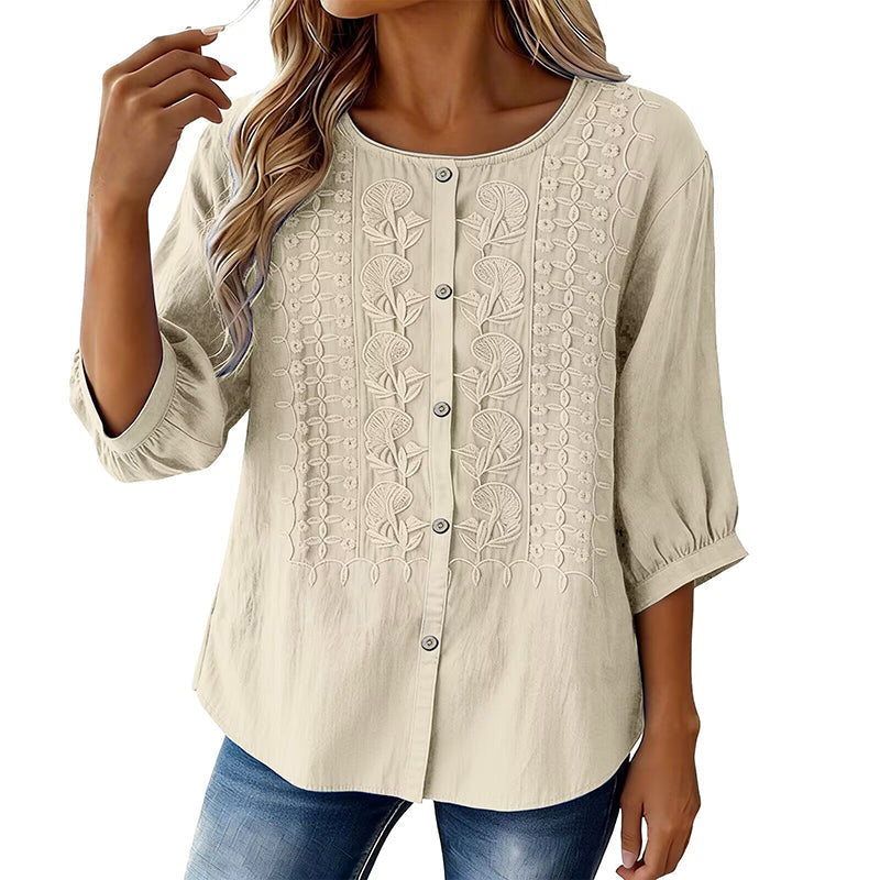 ⭐ Über 5.000 positive Bewertungen! ⭐ Bestickte Bluse aus Baumwolle und Leinen für Damen