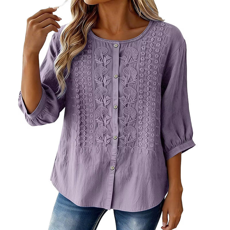 ⭐ Über 5.000 positive Bewertungen! ⭐ Bestickte Bluse aus Baumwolle und Leinen für Damen
