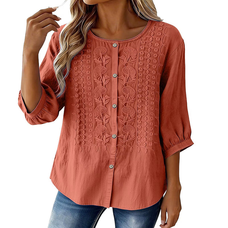 ⭐ Über 5.000 positive Bewertungen! ⭐ Bestickte Bluse aus Baumwolle und Leinen für Damen