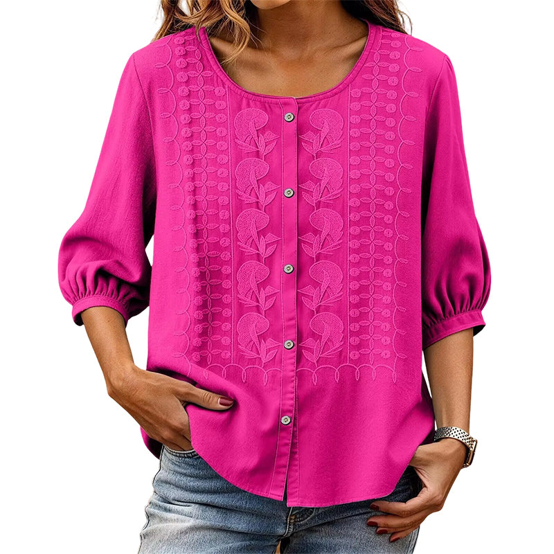 ⭐ Über 5.000 positive Bewertungen! ⭐ Bestickte Bluse aus Baumwolle und Leinen für Damen