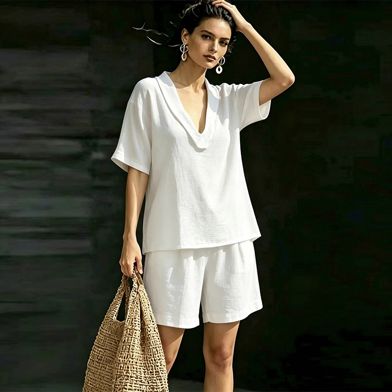 Damen V-Ausschnitt Oberteil & Shorts 2-teiliges Set