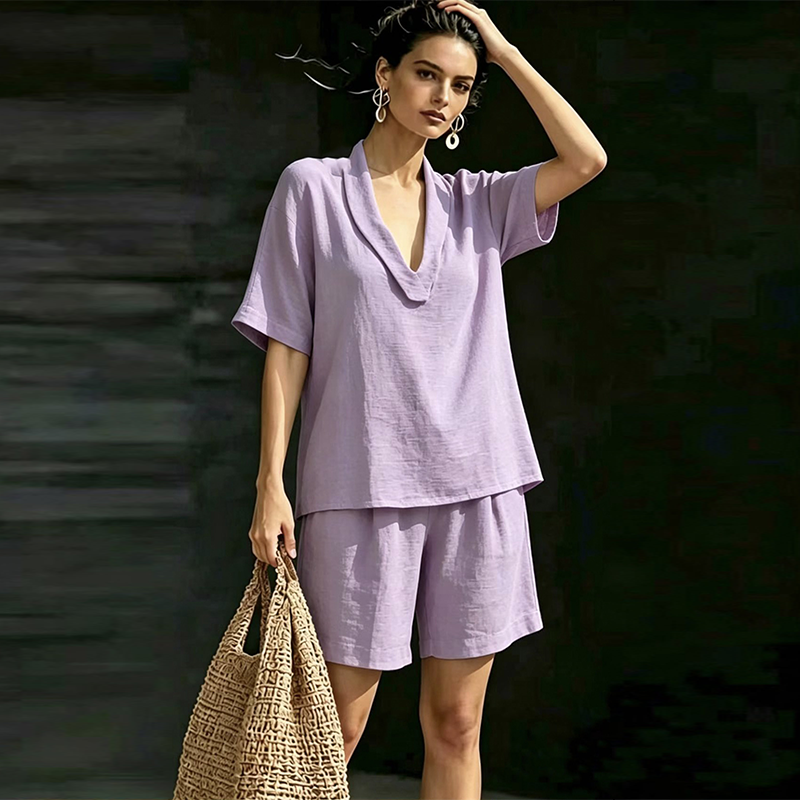 Damen V-Ausschnitt Oberteil & Shorts 2-teiliges Set