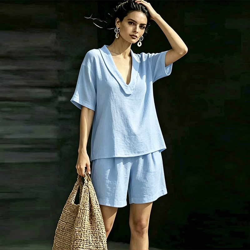 Damen V-Ausschnitt Oberteil & Shorts 2-teiliges Set