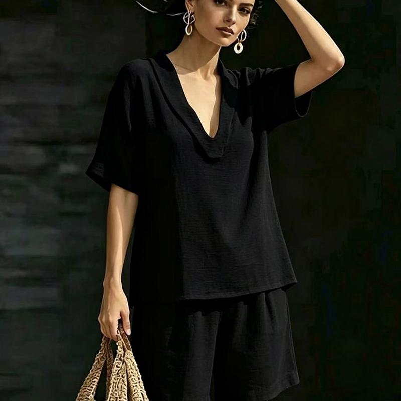 Damen V-Ausschnitt Oberteil & Shorts 2-teiliges Set