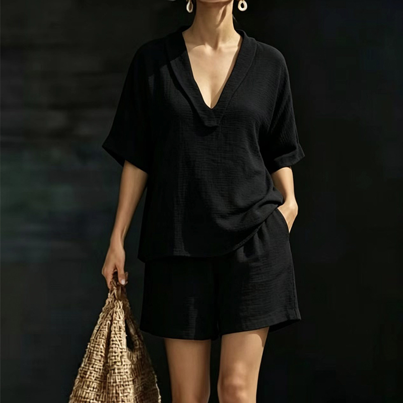 Damen V-Ausschnitt Oberteil & Shorts 2-teiliges Set