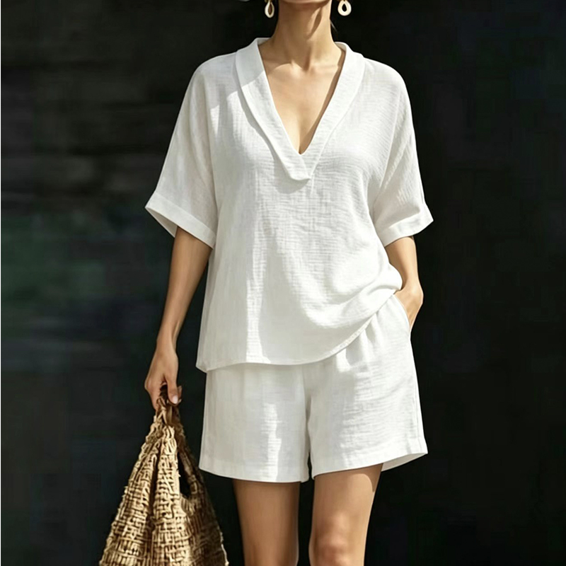 Damen V-Ausschnitt Oberteil & Shorts 2-teiliges Set