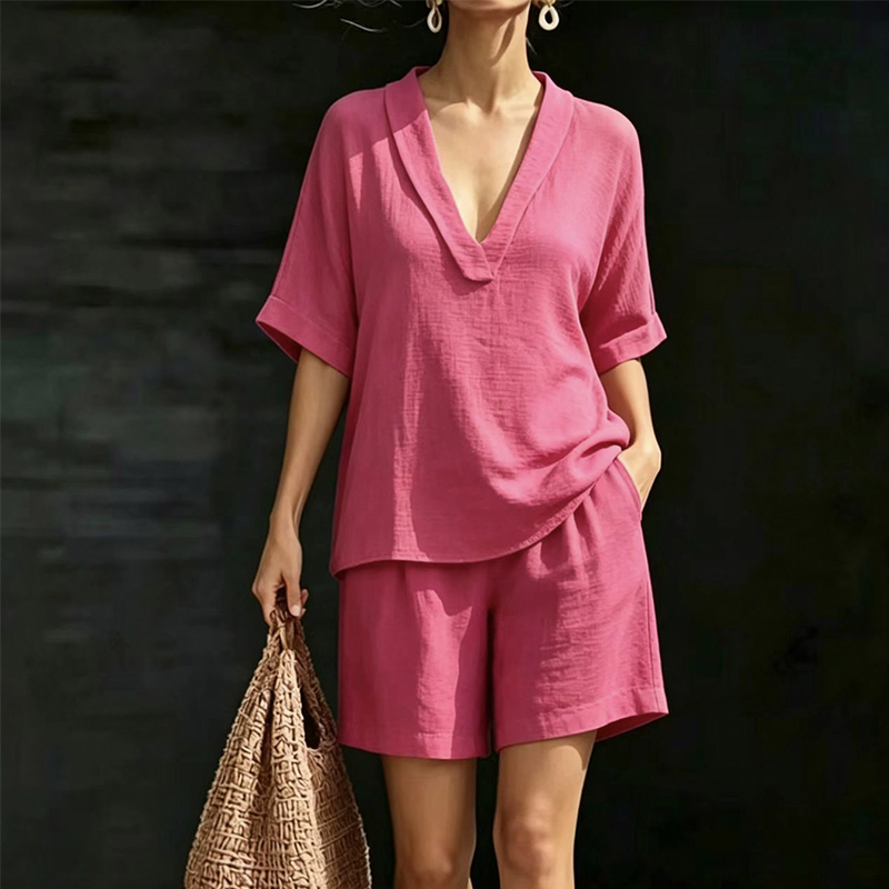 Damen V-Ausschnitt Oberteil & Shorts 2-teiliges Set