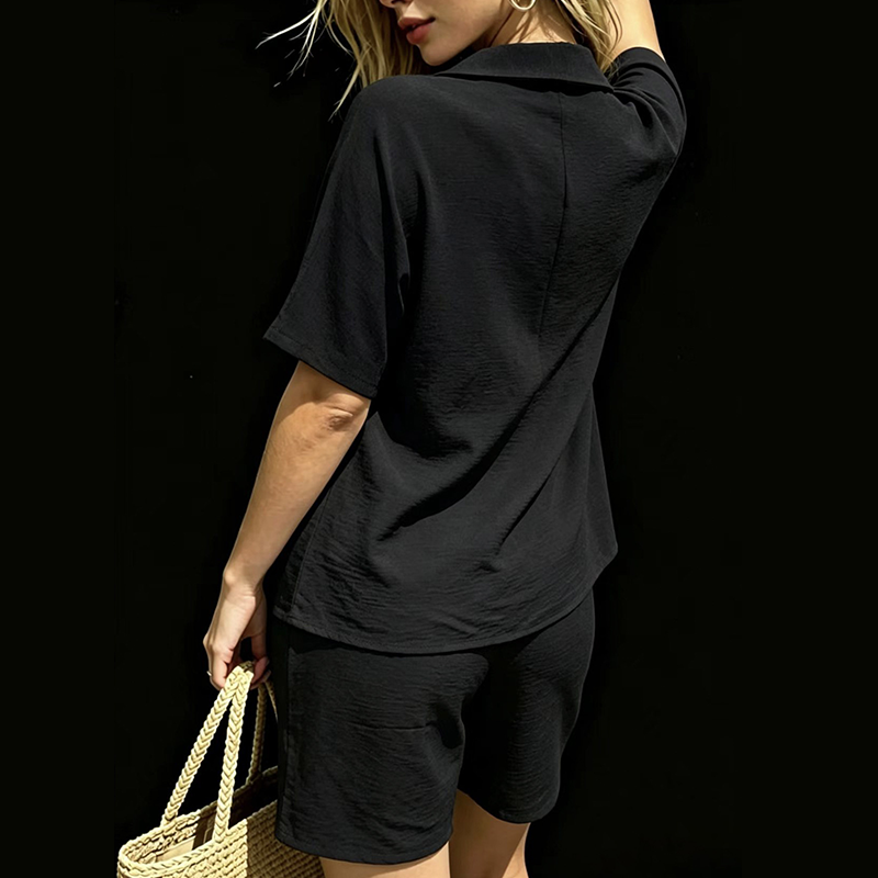 Damen V-Ausschnitt Oberteil & Shorts 2-teiliges Set