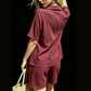 Damen V-Ausschnitt Oberteil & Shorts 2-teiliges Set