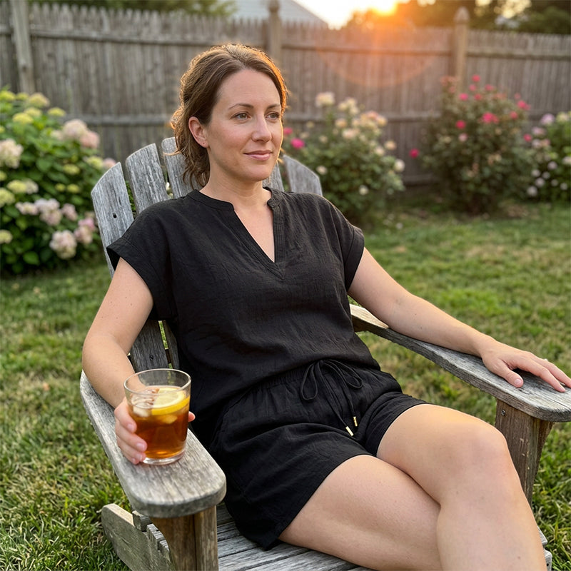 Damen lässiges V-Ausschnitt Oberteil & Shorts Set