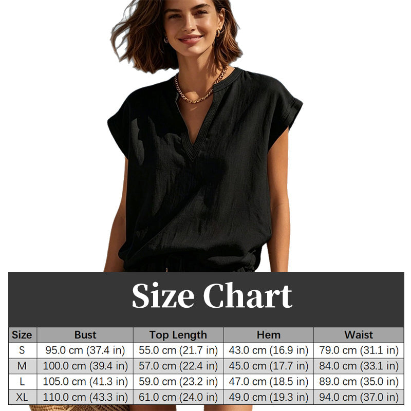 Damen lässiges V-Ausschnitt Oberteil & Shorts Set