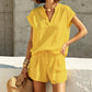 Damen lässiges V-Ausschnitt Oberteil & Shorts Set