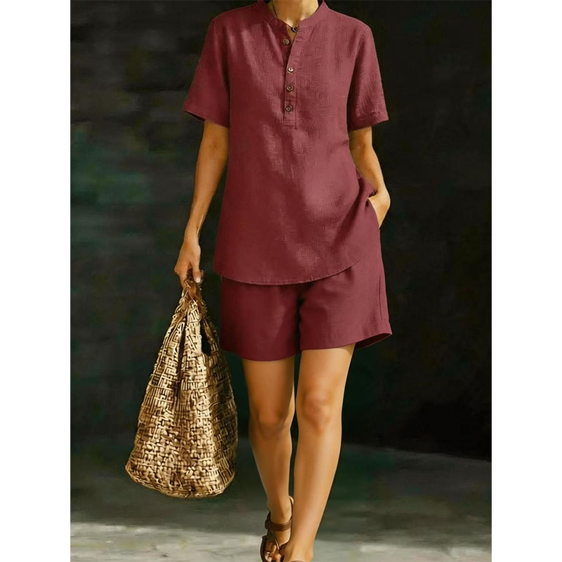Damen lässiges Kurzarm-Oberteil und Shorts Set