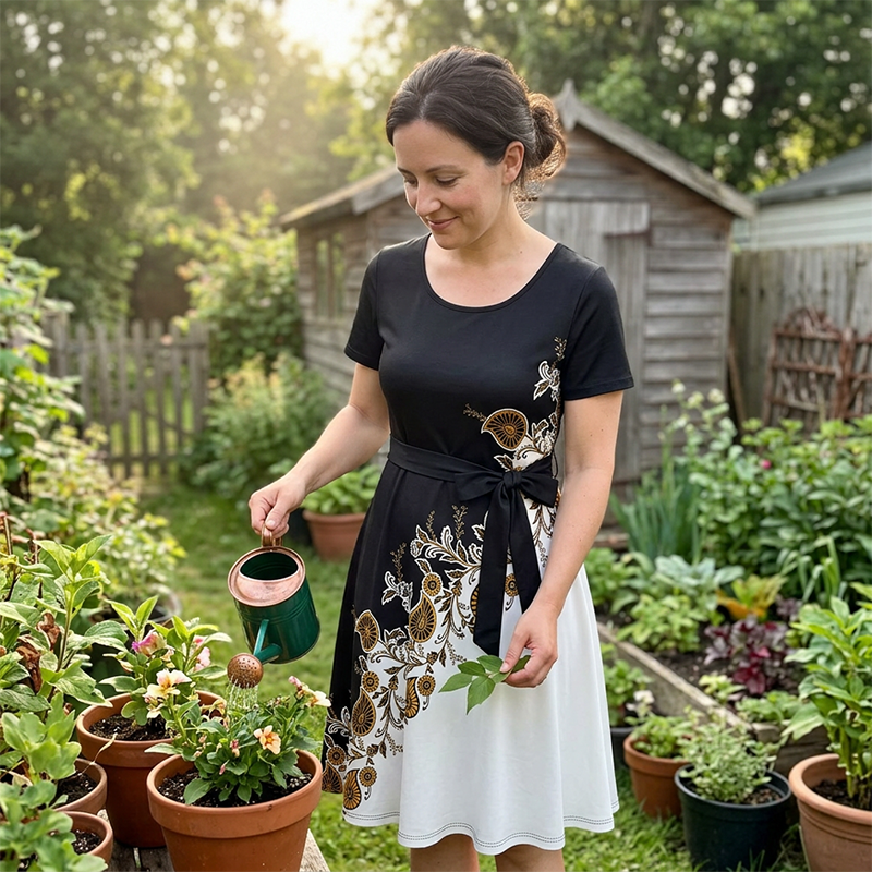 Damen Blumenprint A-Linien Kleid