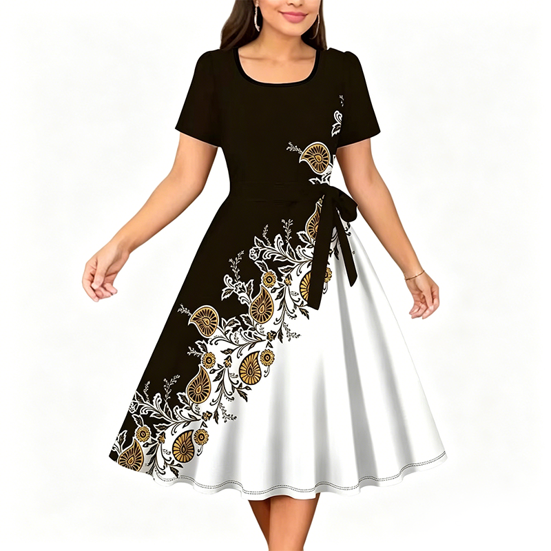 Damen Blumenprint A-Linien Kleid