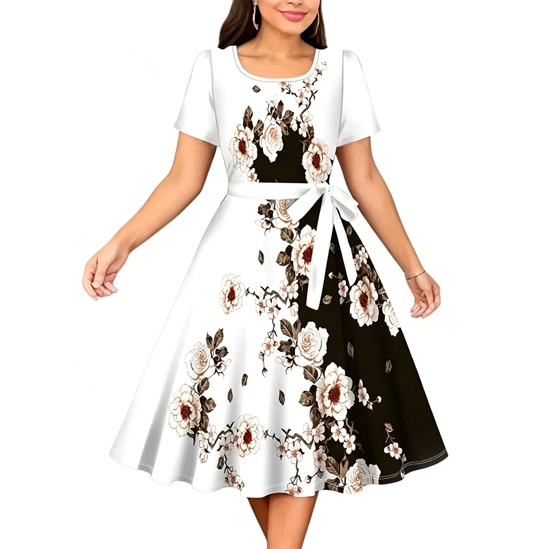 Damen Blumenprint A-Linien Kleid