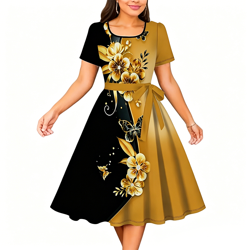 Damen Blumenprint A-Linien Kleid
