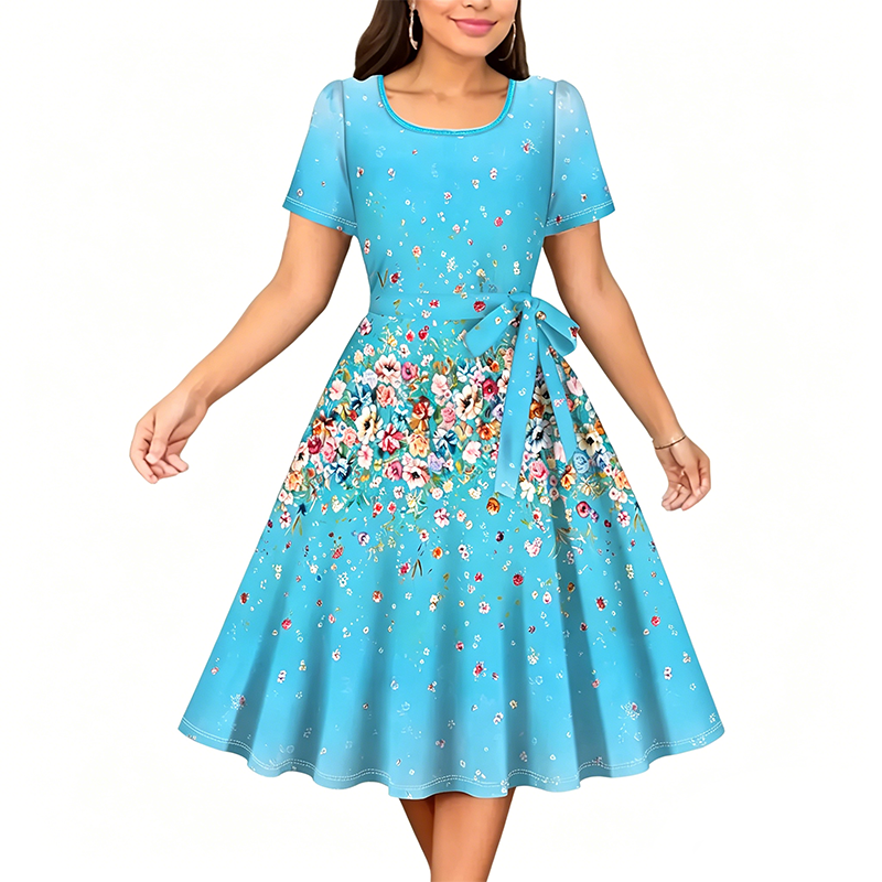 Damen Blumenprint A-Linien Kleid