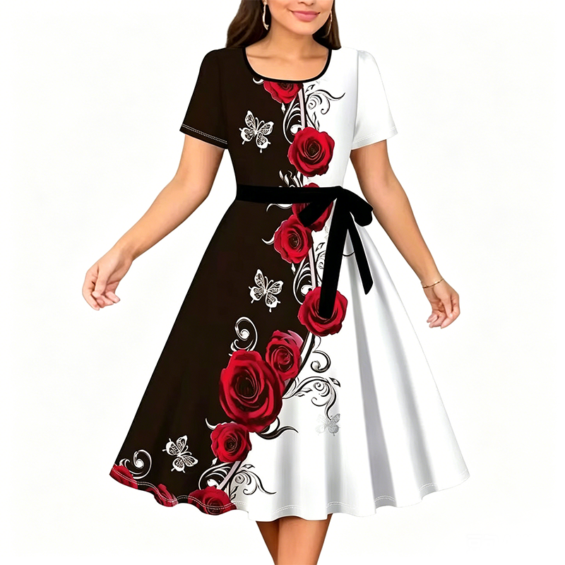 Damen Blumenprint A-Linien Kleid