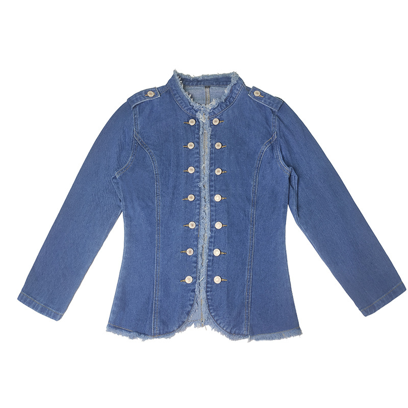 Slim Fit Stand Collar Denim Blazer Jacket