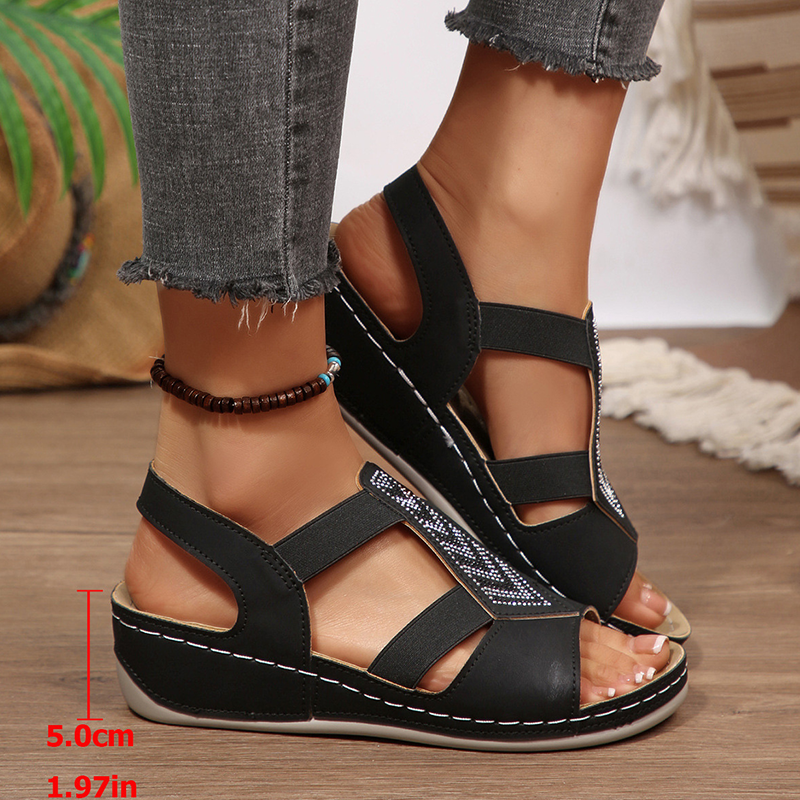 👡 Damen Keilabsatz-Sandalen mit Rhinestones – glamouröser Look, bequemer Plateauabsatz & perfekt für Strand, Party & Alltag