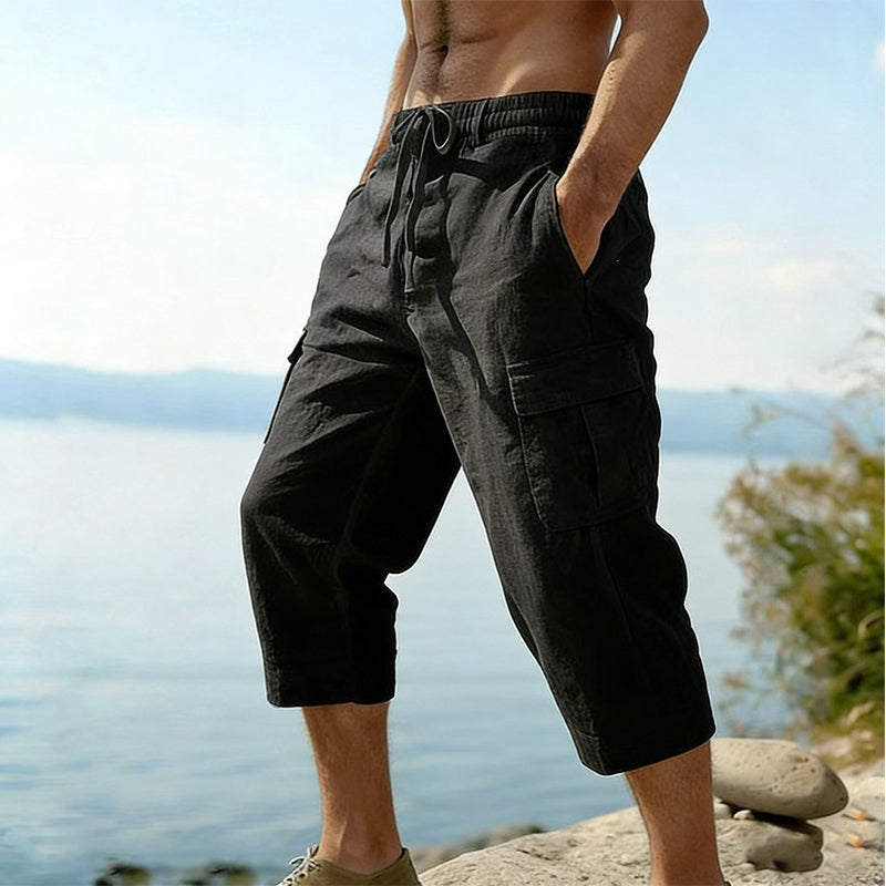 Herren Leinen-Mischung Cargo Caprihosen