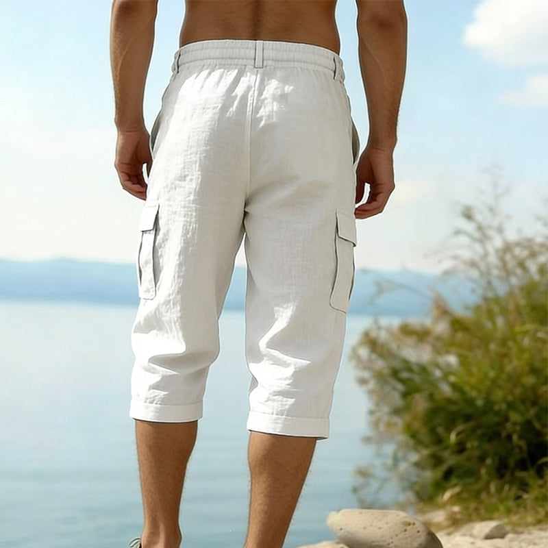 Herren Leinen-Mischung Cargo Caprihosen