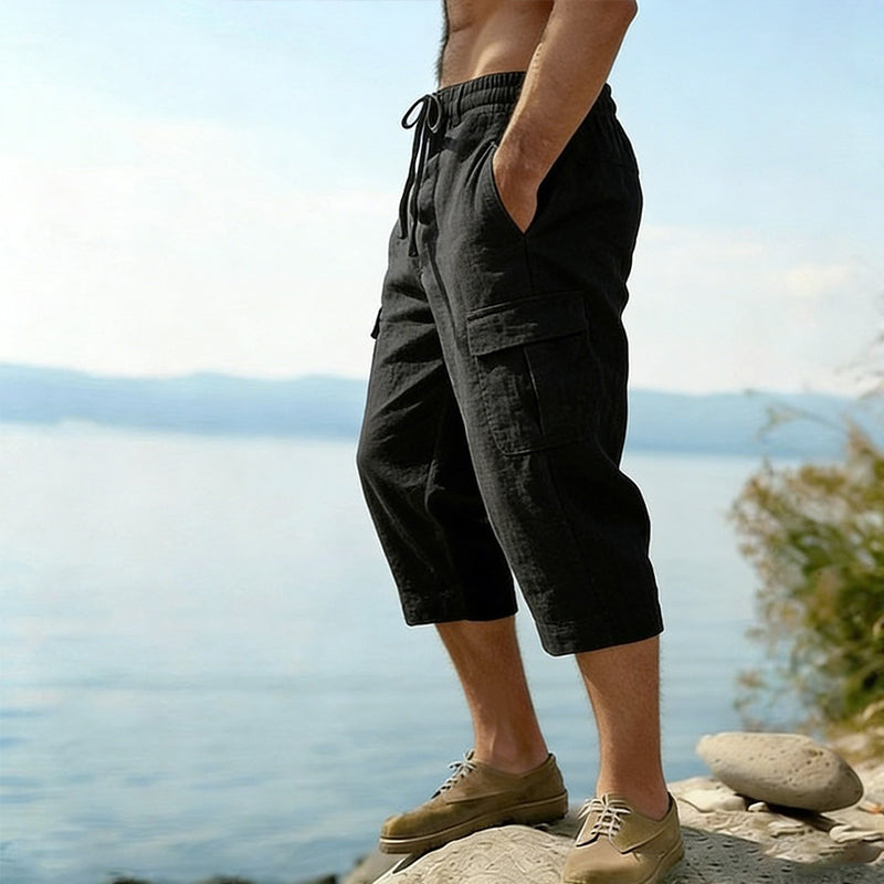 Herren Leinen-Mischung Cargo Caprihosen
