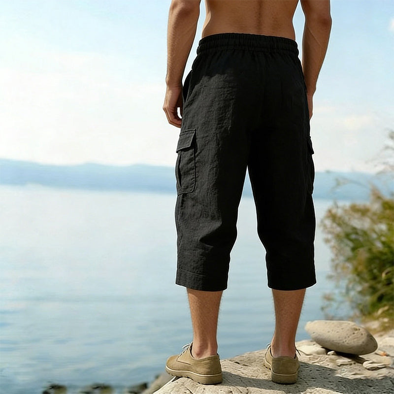 Herren Leinen-Mischung Cargo Caprihosen