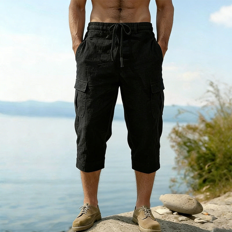 Herren Leinen-Mischung Cargo Caprihosen