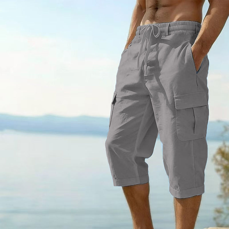 Herren Leinen-Mischung Cargo Caprihosen