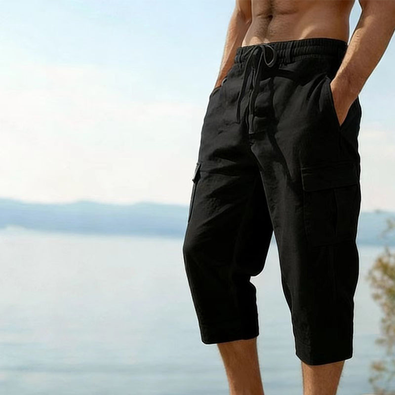 Herren Leinen-Mischung Cargo Caprihosen