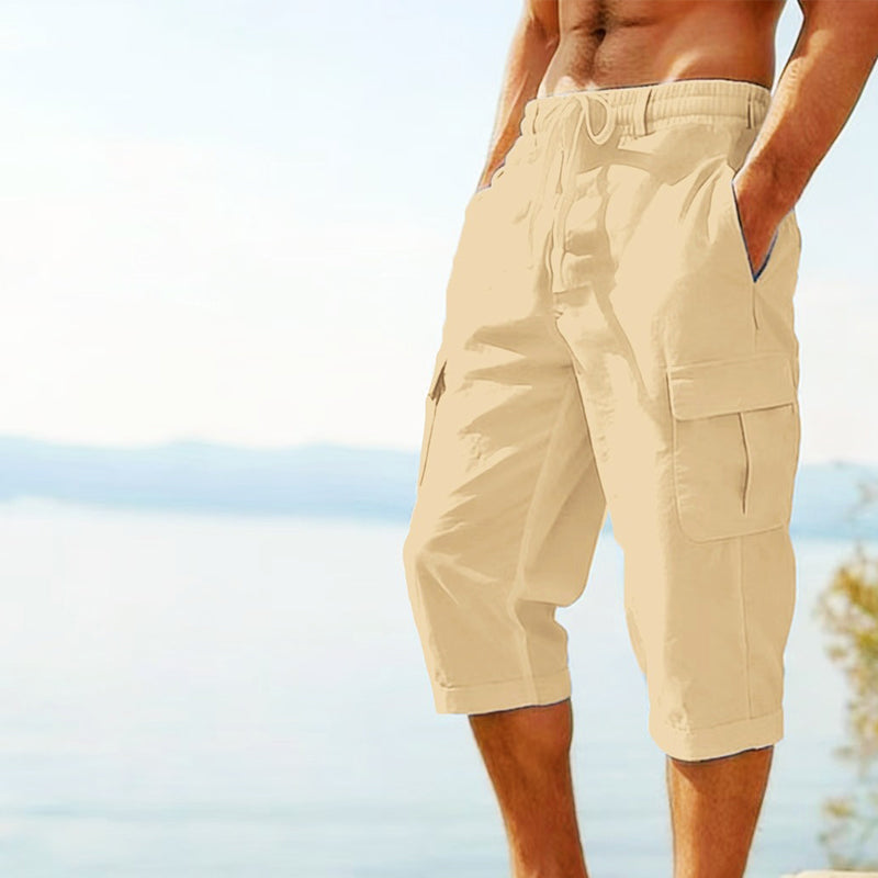 Herren Leinen-Mischung Cargo Caprihosen