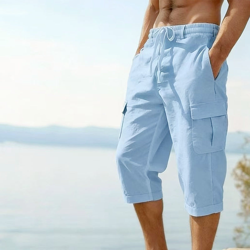 Herren Leinen-Mischung Cargo Caprihosen
