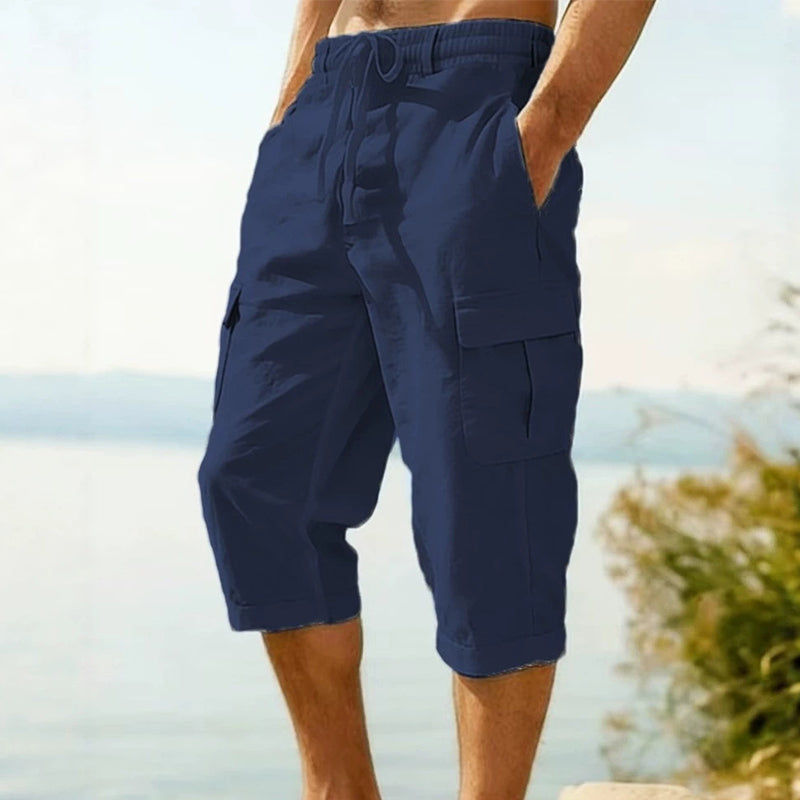Herren Leinen-Mischung Cargo Caprihosen