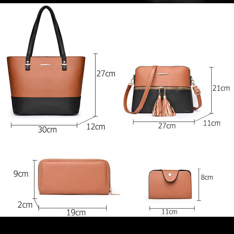 👜 4-in-1 Color-Block Tote Bag Set – das Handtaschen-Set, das jede Frau braucht – vielseitig, stylisch & perfekt für Alltag, Büro & Reisen