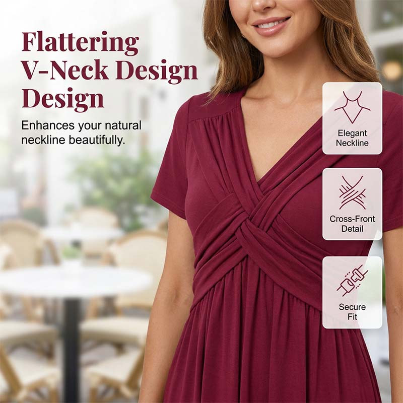 Damen V-Ausschnitt Cross-Front Faltenkleid