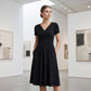 Damen V-Ausschnitt Cross-Front Faltenkleid