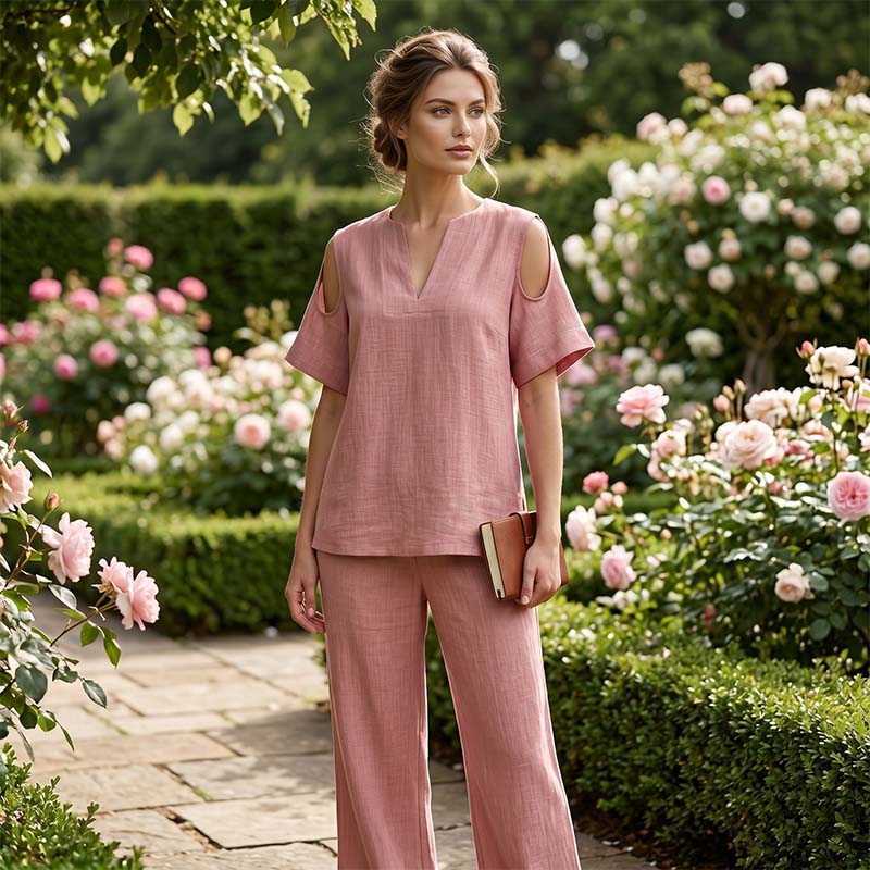 Unifarbenes Outfit aus Tunika und Hose mit lockerer Passform