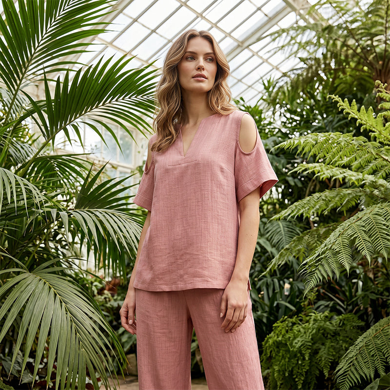Unifarbenes Outfit aus Tunika und Hose mit lockerer Passform